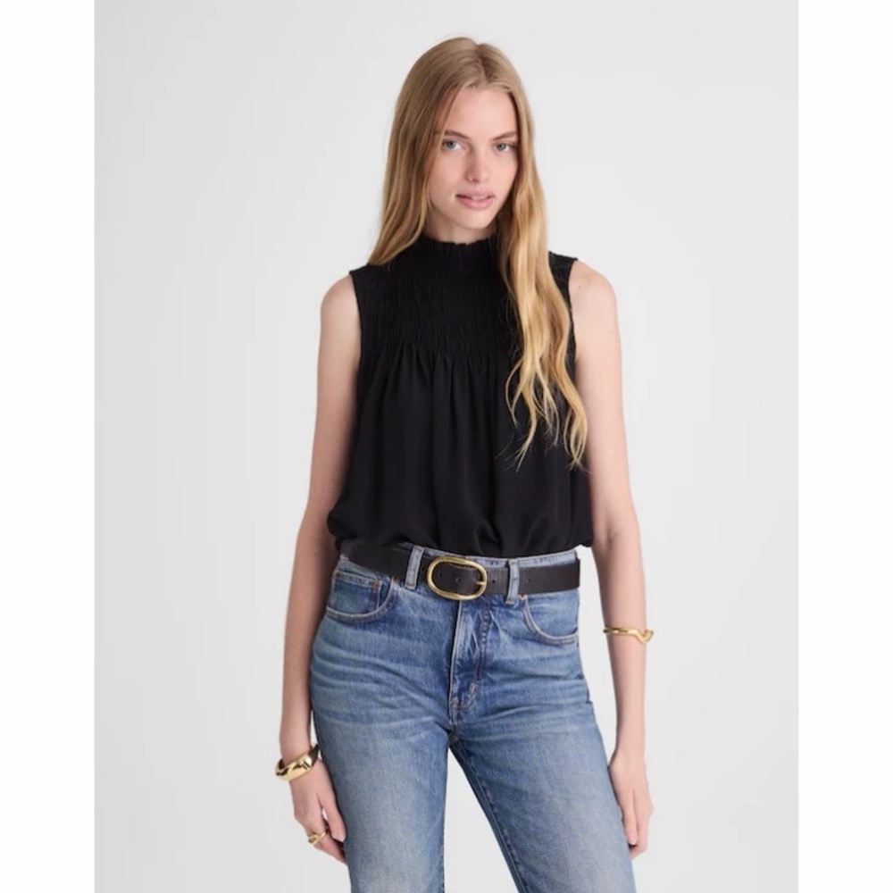 NWT! Madewell - Smocked Mockneck Sleeveless Top - Black - Size Extra Small (XS)